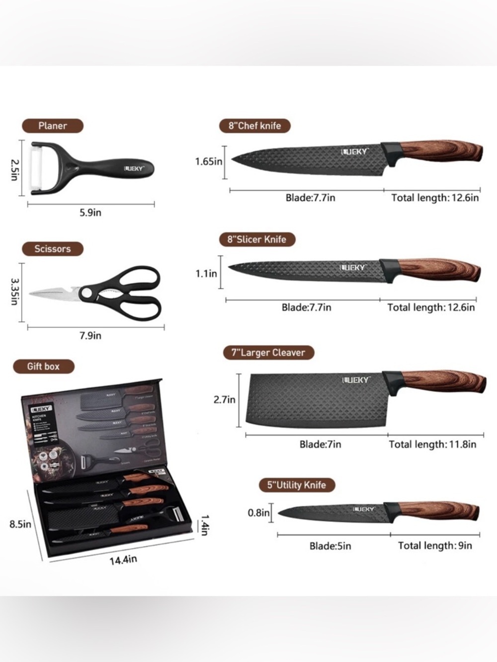 Chef Knife Set DFITO 6Pcs Stainless Steel pieces  Non-Stick Coating, Ultra Sharp - Picture 7 of 14
